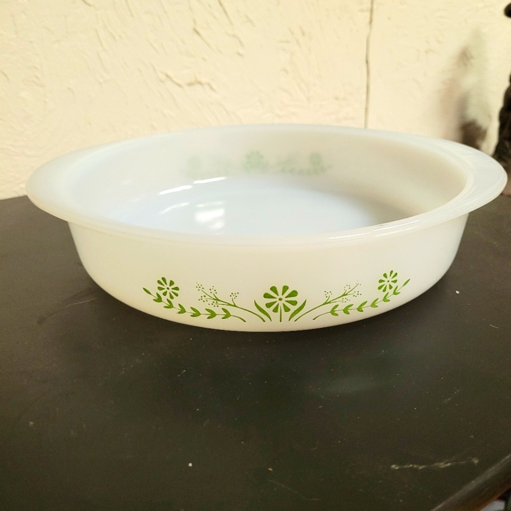Glasbake 8" Round Pie/Cake Green Daisy